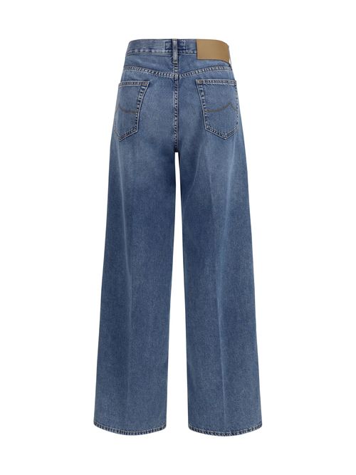 Wide-Leg 5-Pocket Stonewashed Cotton Jeans — Blue