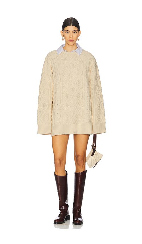 LIONESS Gigi Knit Pullover in Chocolate. L. Also in S, XXS, XS