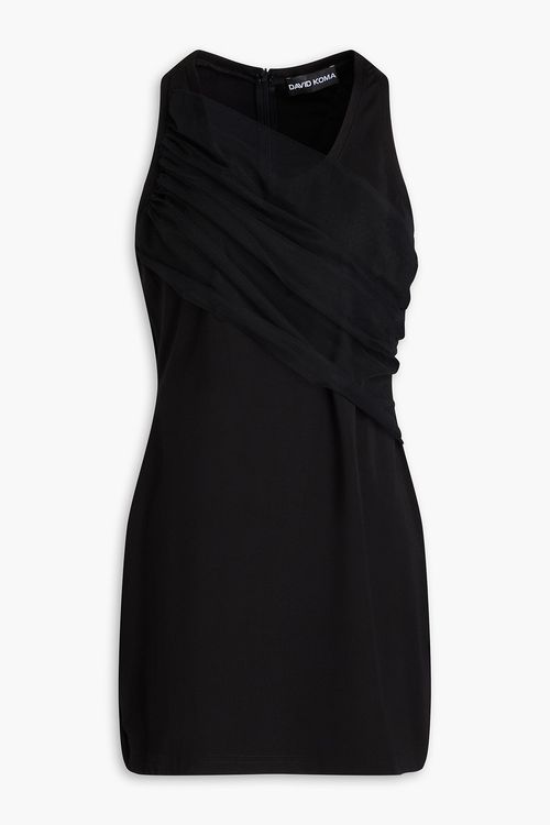 Tulle-trimmed jersey mini dress - Black - UK 12