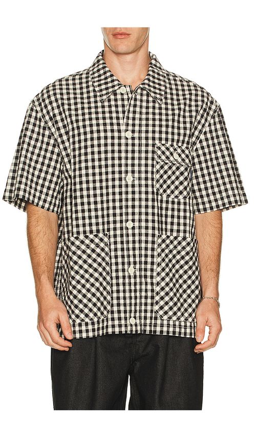 KAPPY DESIGN Gingham Check Linen Shirt in Black