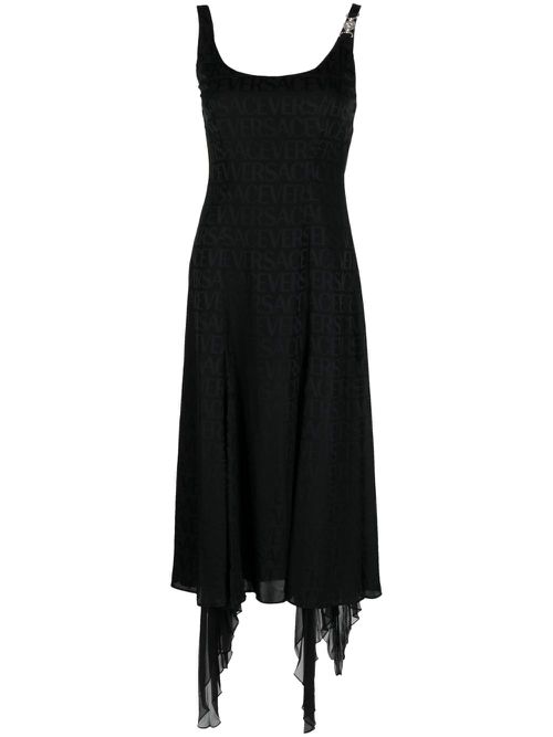 Logo-jacquard ruffle-detail dress - Black