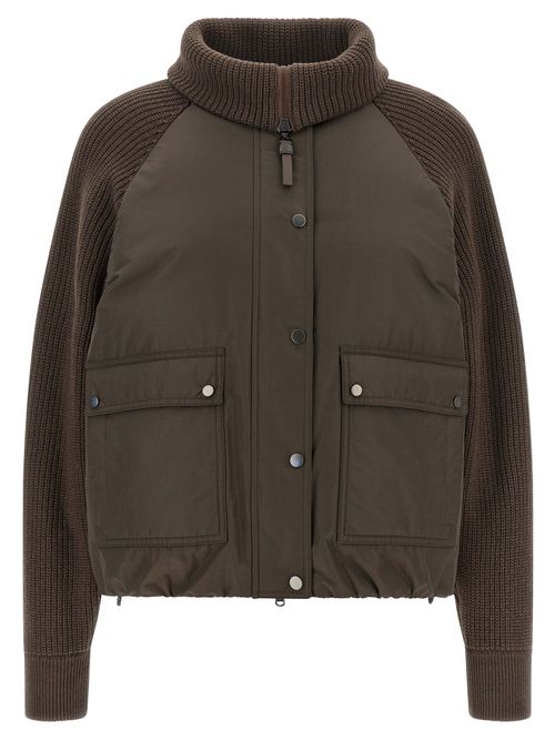 Knit Insert Down Jacket — Brown