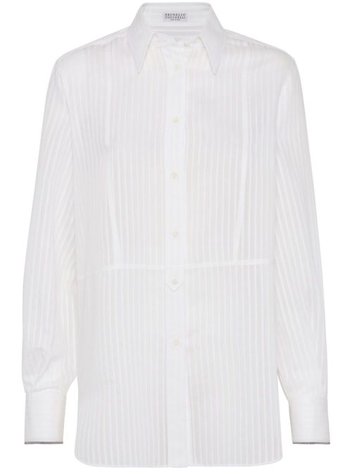 Striped cotton-silk shirt - White