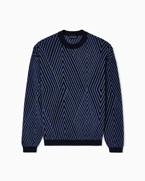 Virgin wool-blend jumper with op-art jacquard with oversized diamonds