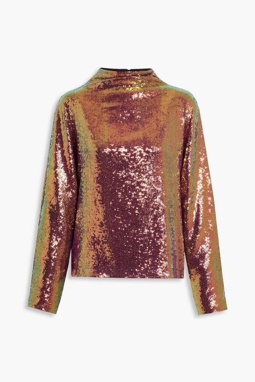 Iridescent sequined mesh top
