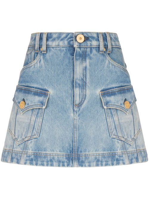 Western A-line denim miniskirt - Blue