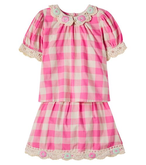 Anais checked crochet cotton-blend top and skirt set