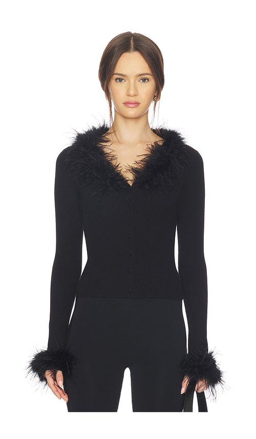 MAJORELLE Lela Feather Cardigan in Black. S. Also in