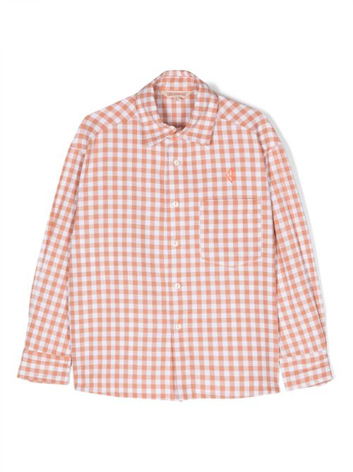 Logo-embroidered checked shirt - Orange