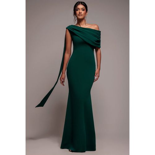 Goddiva Sash One Shoulder Bardot Maxi Dress - Emerald Green