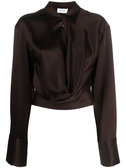 Satin buttoned cropped shirt - Brown