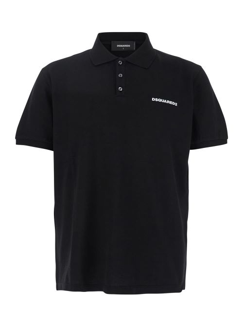 Black Polo Shirt With Classic Collar And Logo Lettering On The Front In Cotton Woman