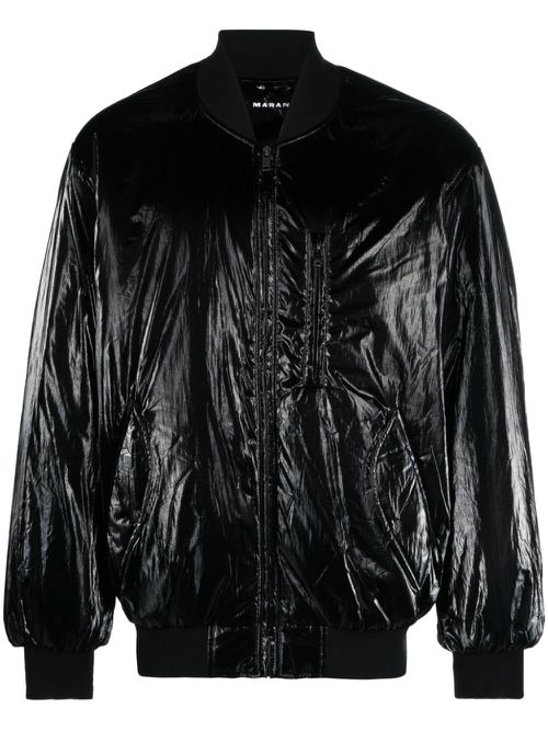 High shine-finish bomber jacket - Black