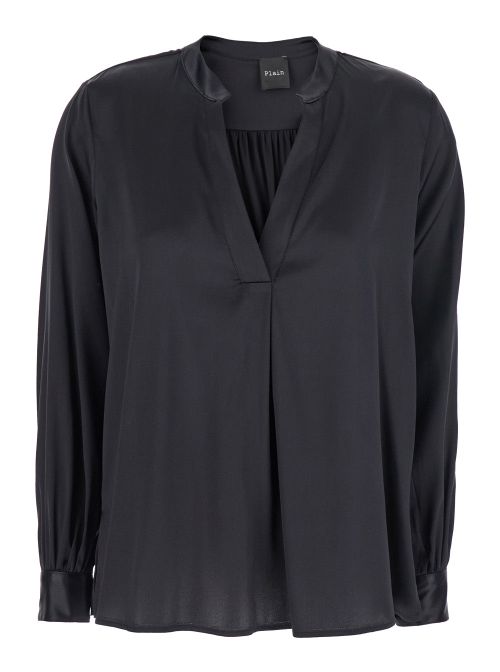 Silk V-Neck Blouse — Black