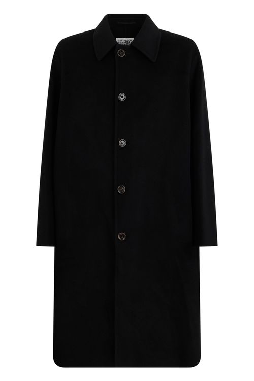 Long Wool Coat with Button-Front and Classic Collar