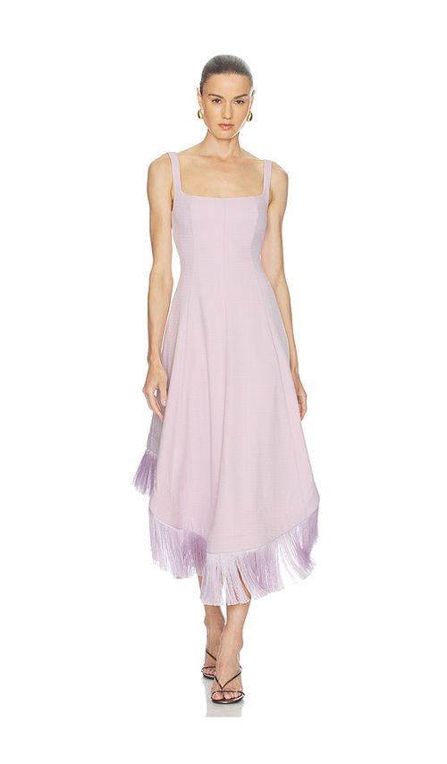 Clea Emine Fringe Hem Dress in Lavender. L. Also in M