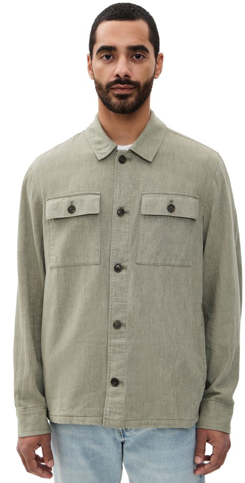 Faherty Movement Linen Shirt Jacket Sage Cliff 