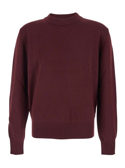 Crew Neck Wool Blend Sweater — Burgundy