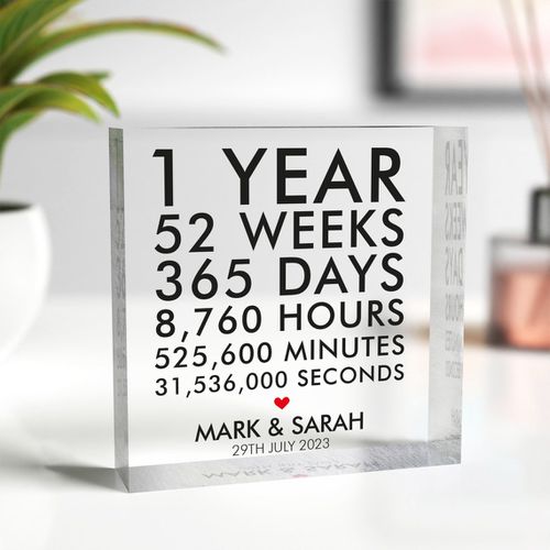 TEMU 2d Flat, Personalized Acrylic Anniversary Plaque - Customizable 1-year Keepsake For Couples, Boyfriend, Or Husband - ", 365 Days, 87," Engraved