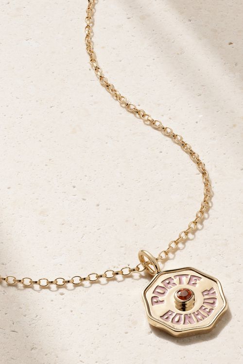 Mini Porte Bonheur Coin 14-karat Gold, Enamel And Sapphire Necklace - One size