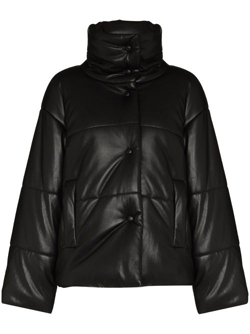 Hide vegan leather puffer jacket - Black