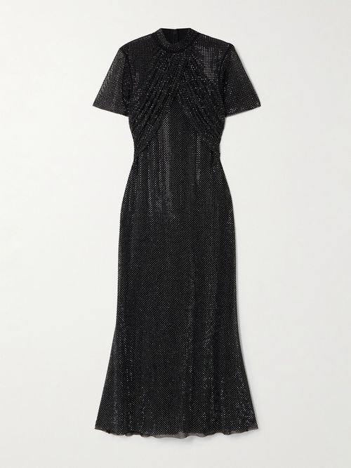 Crystal-embellished Gathered Tulle Midi Dress - Black