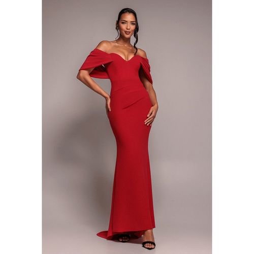 Goddiva Off The Shoulder Draped Sleeve Maxi Dress - Red