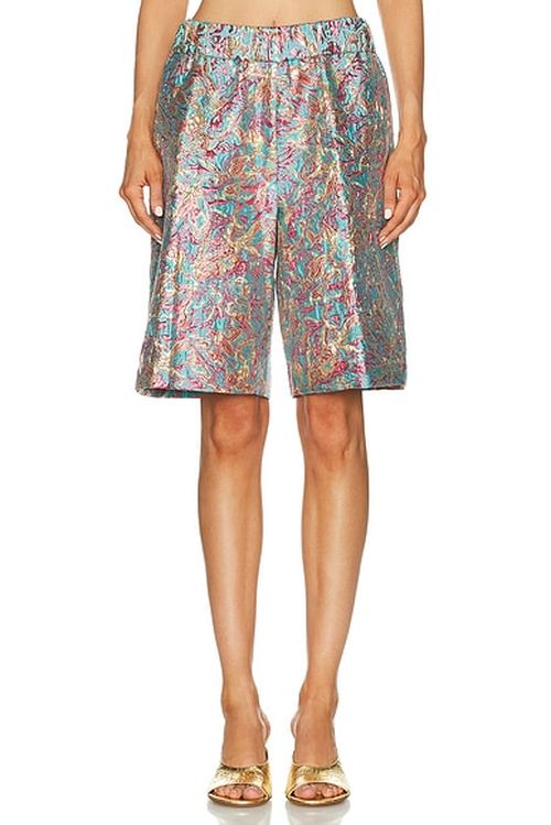 Dries Van Noten Pomy Short in Turquoise - Teal,Metallic Gold. L also in