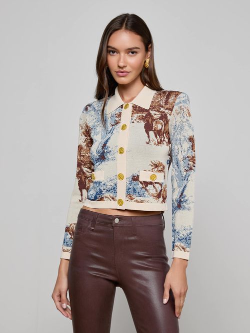 Osiris Jacquard Cardigan In Tan