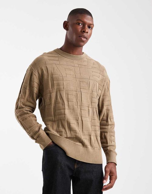 Monogram shadow knit crewneck jumper in dark beige-Neutral