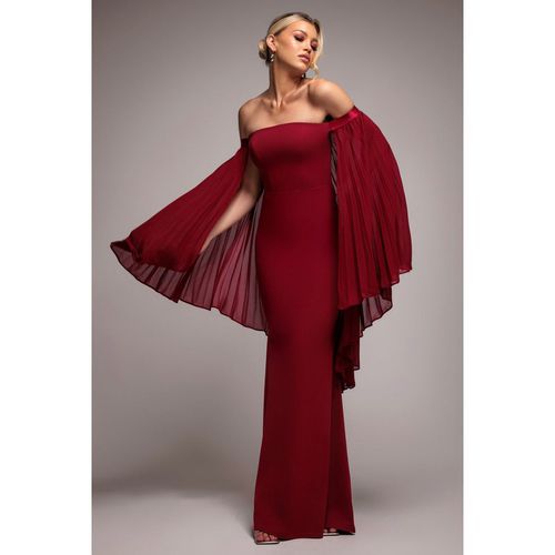 Goddiva Strapless Maxi Dress With Pleated Chiffon Cape - Burgundy