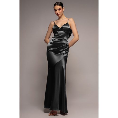 Goddiva Cowl Back Satin Maxi Dress - Black