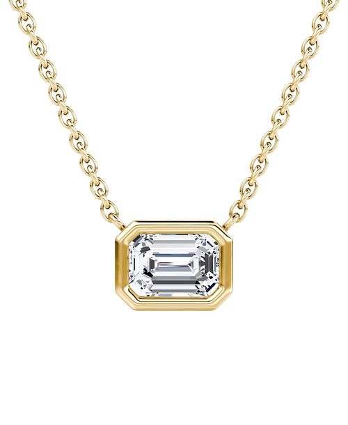 Bezel Solitaire Necklace in 14K Gold, 0.75ctw Emerald Lab Grown Diamond