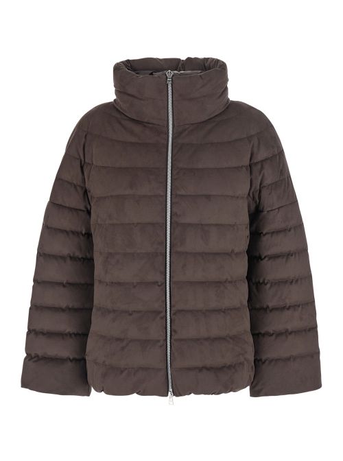 High-Collar Down Puffer Down Jacket — Brown