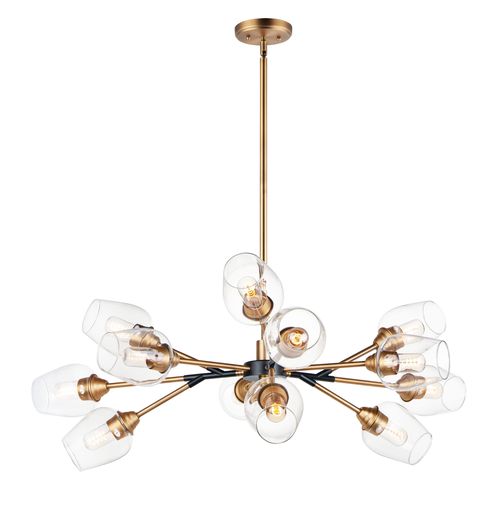 Savvy 14.75" 12-Light Chandelier in Antique Brass/Black
