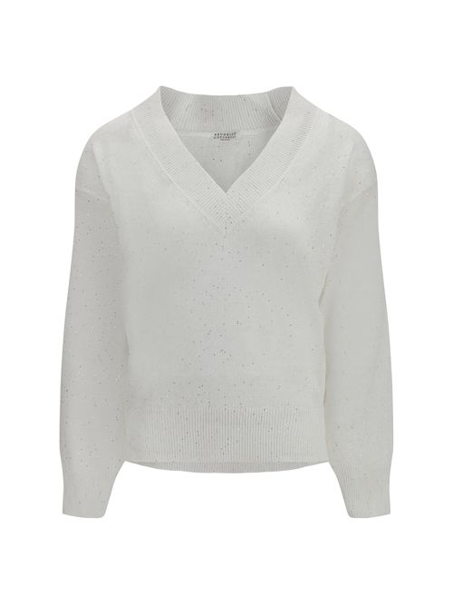 Linen V-Neck Sweater — White