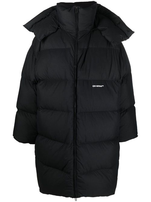 Logo-print puffer coat - BLACK WHITE