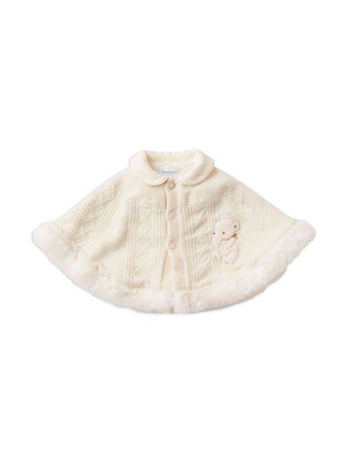 Bear-embroidered wool cape - Neutrals