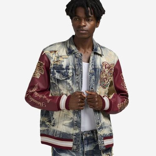 Men's Academy Denim Varsity Jacket in Blue