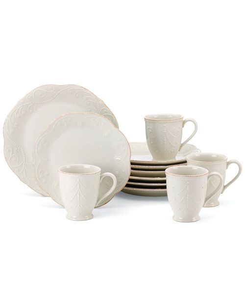 French Perle 12Pc Plate & Mug Dinnerware Set