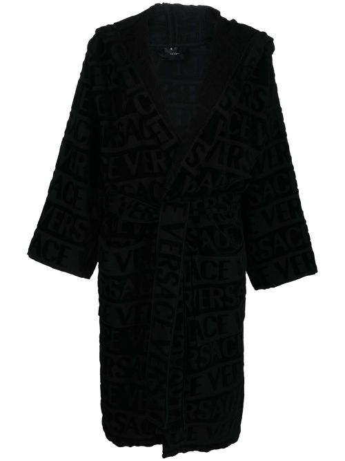 Logo-print hooded robe - Black