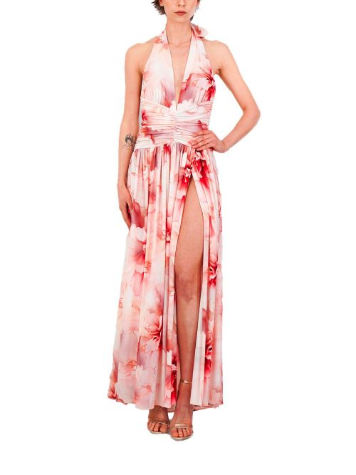 Halterneck floral-print maxi dress - Red