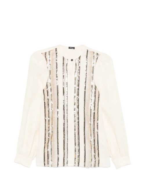 Sequin-Striped Blouse — Off-white