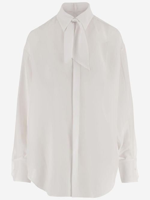 Silk Bow-Collar Shirt — White