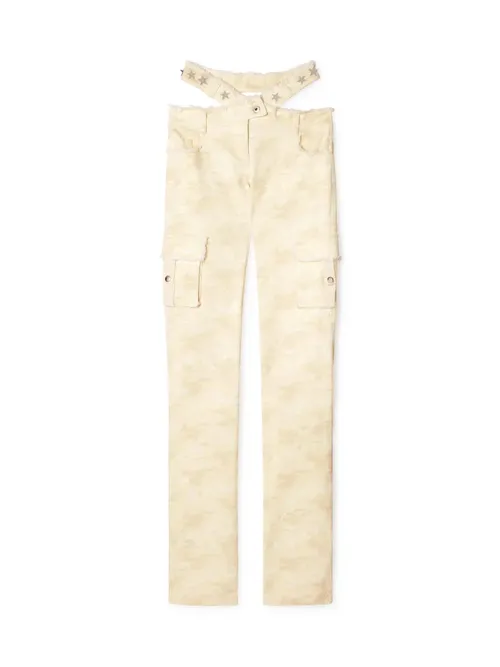 Cream Camo Cross-over Belt Pants - Female Pants Cream