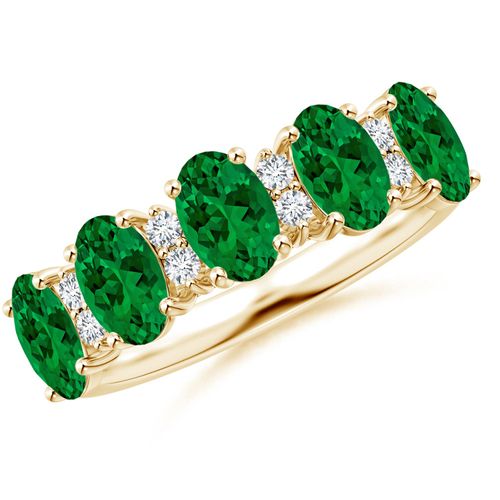 Angara 2.0 Carats Lab-Grown Five Stone Emerald and Diamond Wedding Ring in 14K Yellow Gold