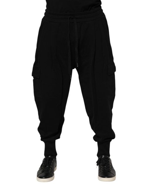 Logo-Embroidered Cotton Joggers — Black