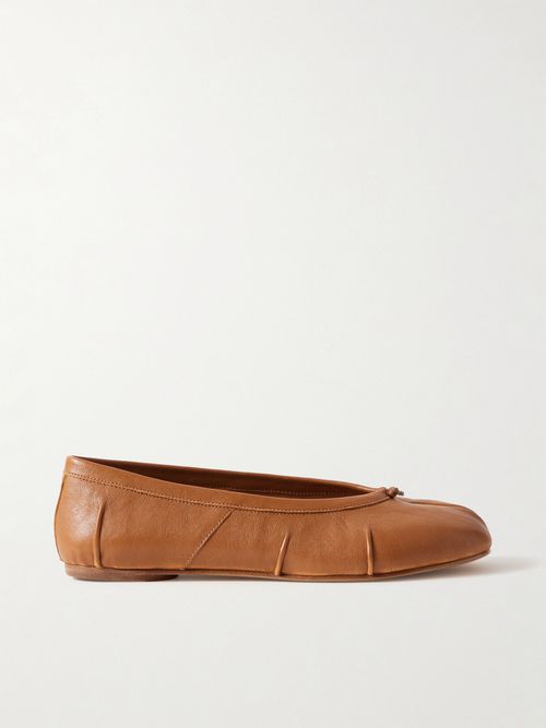Tabi Split-toe Leather Ballet Flats - Tan