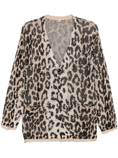 Leopard-jacquard cardigan - Brown