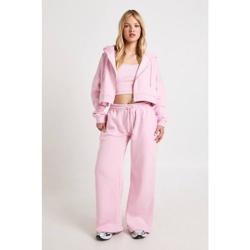 Boohoo Women's Petite Deep Hem Crop Top 3 Piece Hooded Tracksuit in Light Pink | : Sma
